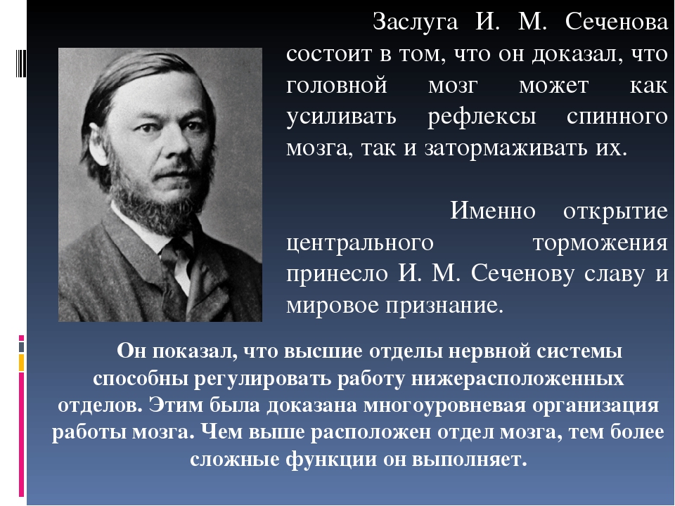 Открытие высшей. Заслуги и м Сеченова. Сеченов и Павлов вклад. Вклад Сеченова в разработку учения о высшей нервной деятельности. Научные достижения Сеченова.